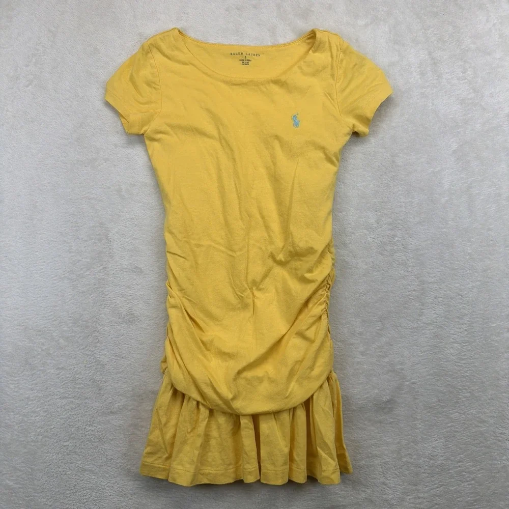 Polo Ralph Lauren Girls Dress Size 5 Yellow Pima Cotton Ruffle Hem Pony